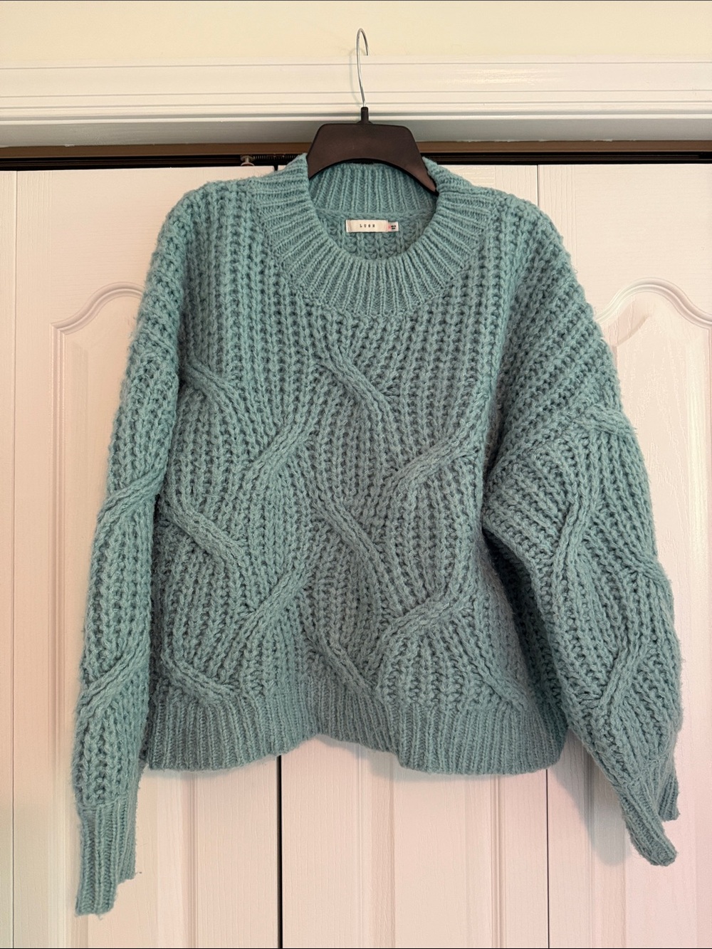 Lush Teal Cable Knit Crewneck Sweater